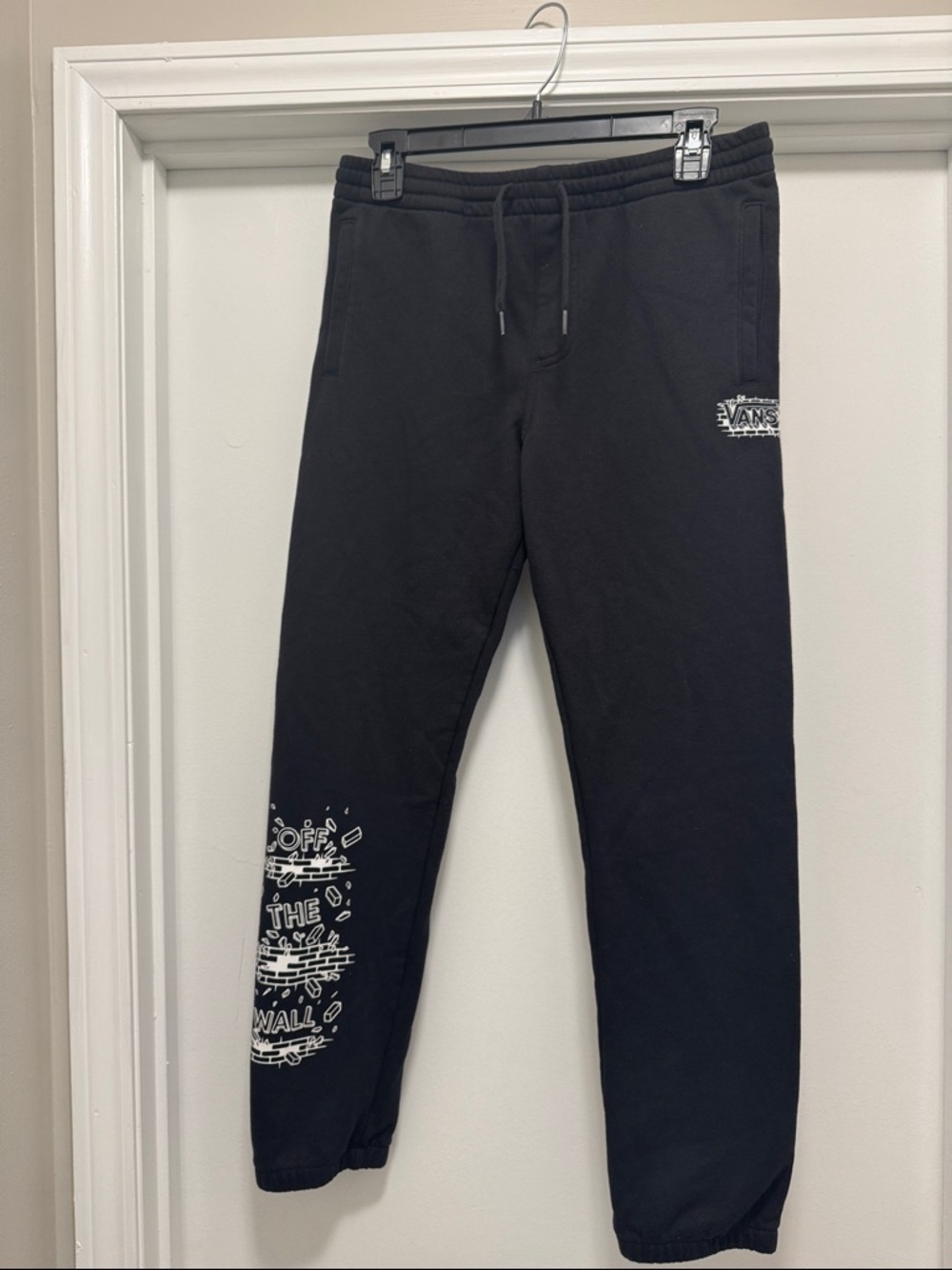 Vans Black Jogger Sweatpants with White Graphic Accents